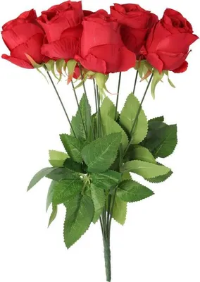 Produktbild von Strauß aus 9 hochwertigen künstlichen Rosen, 45 cm, Rot