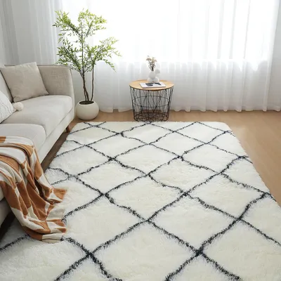 Produktbild von Langflorteppich 160x230 cm, weiß, weicher Shaggy Teppich, für Wohnzimmer