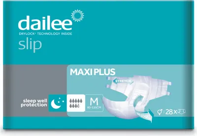 Zdjęcie produktu dla Dailee Slip Maxi Plus M - 28x pieluchomajtki dla dorosłych - nietrzymanie moczu dla kobiet i mężczyzn - 8,5 kropli, rozmiar M (obwód bioder 80-135 cm)