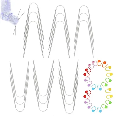 Produktbild von 18-teiliges Set aus Edelstahl-Rundstricknadeln, Stricknadeln in verschiedenen Größen (2/2,5/3/3,5/4/5 mm), Häkelnadeln mit 50 Stecknadeln für Anfänger, Stricknadeln für Socken und Handschuhe