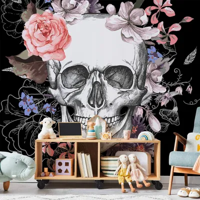 Produktbild von Vlies Fototapete - Skull and Flowers 150x105 cm Menschen n-B-0029-a-a