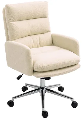 Productafbeelding van HOMCOM bureaustoel, ergonomische bureaustoel met armleuningen, crèmekleur, bekleed met lamswol
