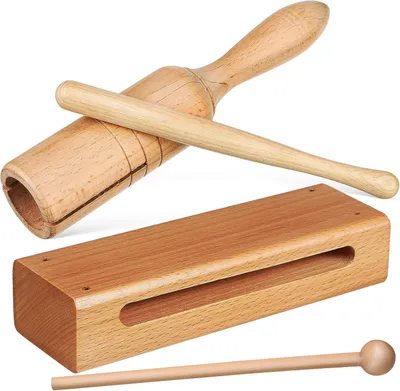 Produktbild von Sonstiges Schlaginstrument Vaguelly 2er Set Schlaginstrumente, Holzblock mit Hammer, Röhrentrommel mit Hammer, Holztrommel, Kindergarten, Orff-Instrum