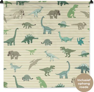 Produktbild von MuchoWow® Wandteppich Wandbehang Dinosaurier - Braun - Grün - Jungen - Mädchen - Kinder 90x90 cm Tapisserie Dekoration Wandtuch - Wandaufhänger