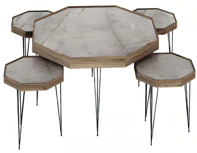 Zdjęcie produktu dla Elegancki szary drewniany stolik kawowy ze stolikami bocznymi w nowoczesnym stylu