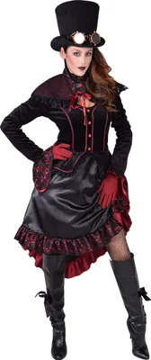 Produktbild von M218122-L schwarz-rot Damen Rokoko Steampunk Kleid mit Schulterkragen Gr.L
