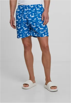 Immagine prodotto di Pantaloncini da bagno Urban Classics da uomo con motivo blu brillante/bianco - L
