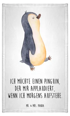 Produktbild von Mr. & Mrs. Panda Handtuch Pinguin marschieren - Weiß - Geschenk, Bruder, Aufstehen, gäste wc, Unausgeschlafen, Spazieren, Kleines, Pinguine, Gästetuch, Familie