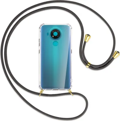 Produktbild von Handykette Backcover-Schutzhülle mit Band (Metall goldfarben) für Nokia 3.4 - dunkelgrau