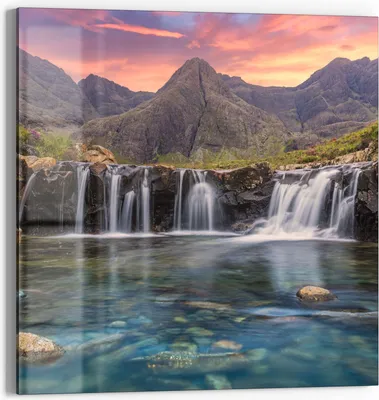 Produktbild von DEQORI Glasbild Echtglas 30x30 cm 'Wasserfälle im Abendlicht' Wandbild Bild modern Deko