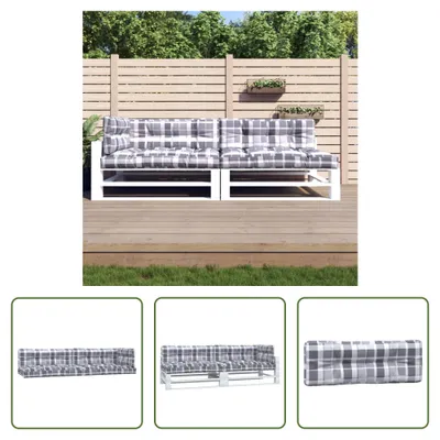 Produktbild von The Living Store Palettenkissen 5-tlg. Grau Karomuster Stoff