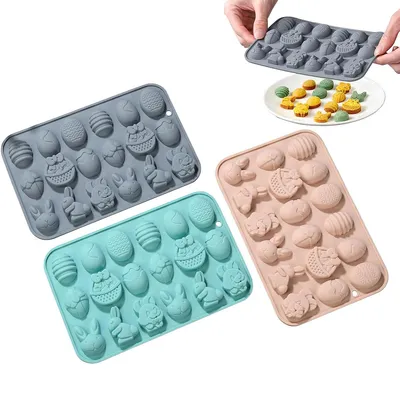 Produktbild von 3 Stück Ostern Silikon Schokoladenformen,Ostereier Hase Silikonform,Korbformen,Ostereier Backform, mit 18 Hohlräume Silikonformen