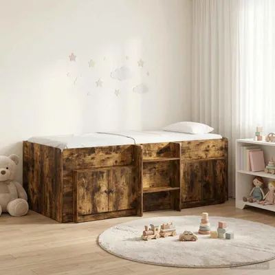 Obrázok produktu pre Maison Exclusive – Posteľ s úložným priestorom a skriňou, materiál: drevotrieska s povrchovou úpravou imitujúcou dymové dubové drevo