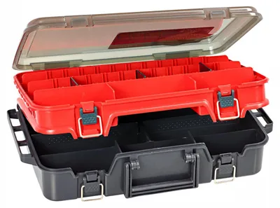 Produktbild von Tacklebox doppelseitig 43x26x13 cm mit bis zu 50 variablen Fächern und transparentem Deckel