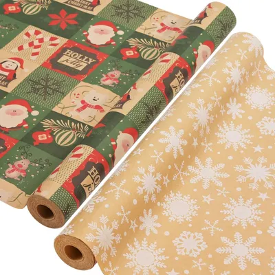 Obrázok produktu pre Sada na balenie vianočných darčekov, prírodný kraftový papier, vianočné darčeky, 2 rolky 43 cm x 15 m