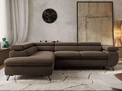 Produktbild von Couch mit Schlaffunktion L-form Ecksofa Wohnzimmersofa mit Einstellbare Kopfstützen - PABLO L - Velvet - Braun - Links