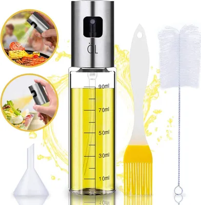 Produktbild von Oil Sprayer Olivenöl Sprüher zum Kochen 4 in 1 nachfüllbare Öl- und Essigspender Flasche mit Backpinsel, Flaschenbürste und Öltrichter zum Grillen, Salat Machen, Kochen, Backen, Braten, Grillen
