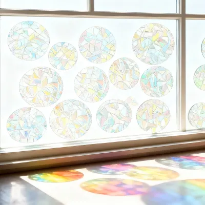 26 runde prismatische Fensteraufkleber, Regenbogen, 2 Blätter