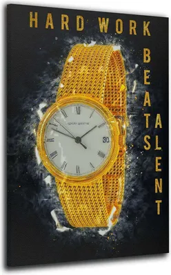 Produktbild von Uhr HARD WORK Motivation Wandbild Leinwandbild Kunst XXL Deko: 60x90x4cm