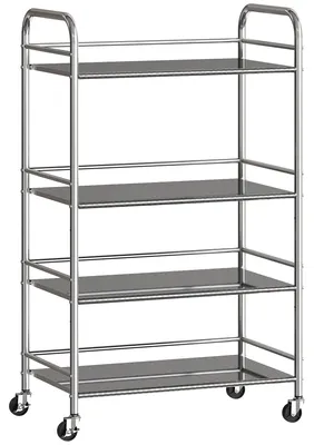 Produktbild von Rollwagen, Küchenwagen mit 4 Ebenen, verstellbaren Regalen und Griffen, für Wohnzimmer Küche, Silber, 60 x 35 x 100 cm