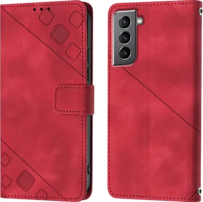 Produktbild von Hülle für Samsung Galaxy S21 5G Prägung Flip Leder Brieftasche Schutzhülle mit Ständer Rot