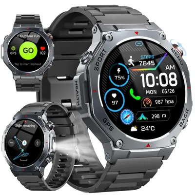 Obrázek produktu pro Vojenská chytrá hodinka s GPS a LED svítilnou pro muže – 160+ sportovních režimů