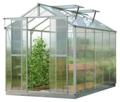 Produktbild von GFP Gewächshaus Picco 5 - Aluminium-Rahmen - 179x322 cm - 6 mm Polycarbonat - mit Fundamentrahmen und 1 autom. Fensteröffner