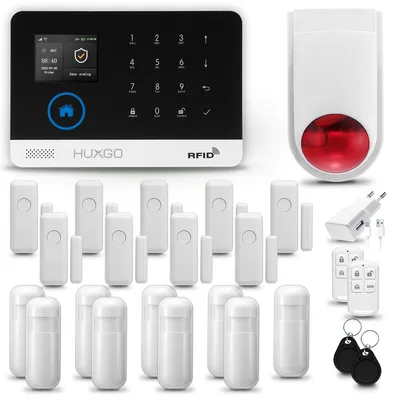 Produktbild von HUXGO HXA003 Alarmanlage Haus WiFi + GSM 4G mit Funk Sirene, Alarm System mit 9x Bewegungssensor und 9x Tür- Fenstersensor, Tuya Smartlife App