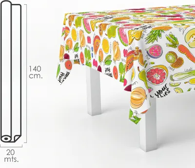 Produktbild von Gummi-Tischdecke Rolle 140 cm. x 20 Meter. Früchte Fantasia