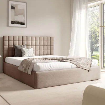 Obrázok produktu pre FURNISTAR čalúnená posteľ BEA III s úložným priestorom | 180x200 | dvojlôžko s úložným priestorom a roštom | vzhľad boxspringovej postele | bez matraca | spálňa - tmavo béžová