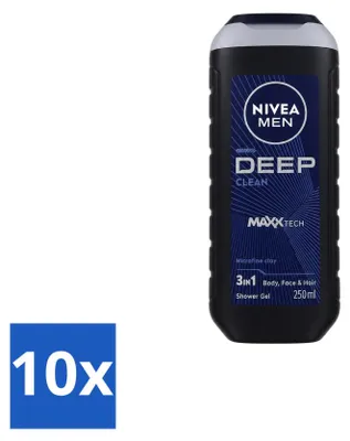Productafbeelding van 10 x Nivea Men Douchegel Deep Clean - 250 ml - Voordeelverpakking - 10 stuks
