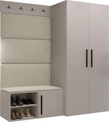 Produktbild von MIRJAN24 Garderoben-Set Medi I, Schuhschrank, Kleiderhakenbrett, 4x Paneel 84x42, 4 Kleiderhaken (Farbe: Cashmere, Manila 02)