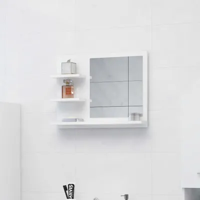 Produktbild von vidaXL Kúpeľňové zrkadlo s vysokým leskom biele 60x10,5x45 cm Drevený materiál