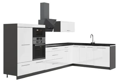 Productafbeelding van Hoekkeuken Vicco Fame-Line Wit Hoogglans/Antraciet 347 x 207 cm zonder werkblad, Model 63584