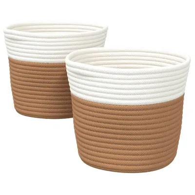 Immagine prodotto di Cestini Portaoggetti 2pz Marrone e Bianco Ø24x18 cm in Cotone