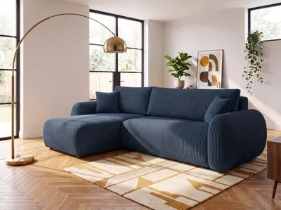 Produktbild von Ecksofa mit Schlaffunktion & Bettkasten COMFY, Dunkelblau Cordstoff