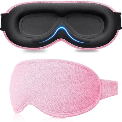Produktbild von 3D Schlafmaske für Seitenschläfer, atmungsaktiv, lichtblockierend, verstellbares Gummiband, Rosa, 2 Paar Ohrstöpsel