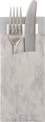Produktbild von 15600 Bestecktaschen 20 cm x 8,5 cm grau inkl. weißer Serviette 33 x 33 cm 2-lag.