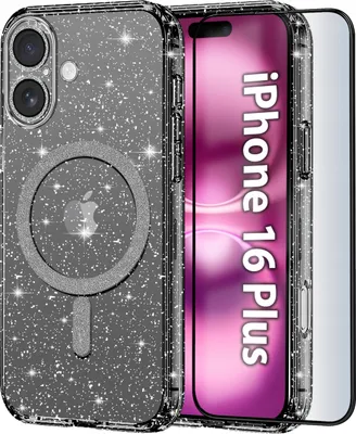 Obrázek produktu pro Pouzdro pro iPhone 16 Plus, brokádo, průhledné, kompatibilní s MagSafe, skleněná ochrana obrazovky
