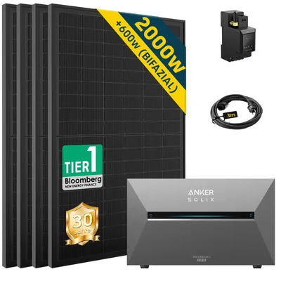 Produktbild von ALLDREI® Balkonkraftwerk mit Anker Solix Solarbank 3 E2700 Pro All in One Stromspeicher,Komplettset mit 4x500W Bifazialer Solarpanel & Smarten Zähler