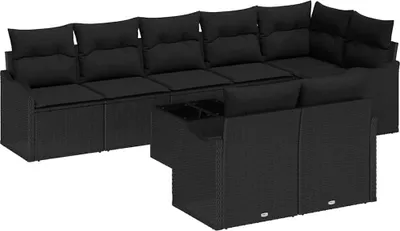 Immagine prodotto di vidaXL Set di divani da giardino 9 pezzi in polirattan nero