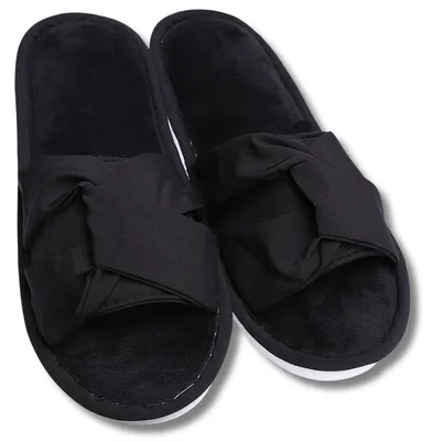 Zdjęcie produktu dla Kapcie damskie czarne – pantofle damskie rozmiar 38–39 – eleganckie kapcie – wygodne pantofle – damskie pantofle z kokardką
