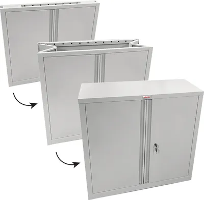 Productafbeelding van Stalen kast, 2 deuren, 204 liter, met sleutel, grijs/grijs