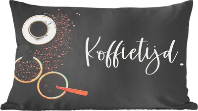Produktbild von MuchoWow® Zierkissen Sofakissen Wohnzimmer Dekokissen 60x40 cm Kaffeezeit - Sprichwörter - Kaffee - Küche - Kopfkissen - Polster mit Foto