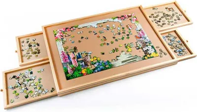 Zdjęcie produktu dla Stolik do układania puzzli  z drewna – do 1500 elementów – 4 wysuwane szuflady – plansza do układania puzzli