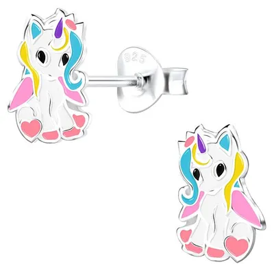 Produktbild von Kinder Ohrringe Silber 925: Einhorn Ohrstecker Rosa