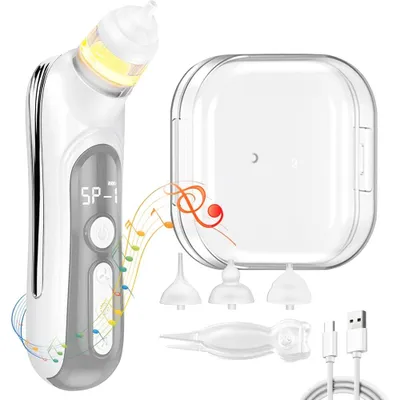 Produktbild von Elektrischer Nasensauger für Babys & Neugeborene, USB-C aufladbar, Nasenreiniger mit LED-Display, Musik & Lichtfunktion, inkl. 3 Silikon-Aufsätzen, Pinzette & Aufbewahrungsbox, Weiß