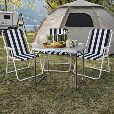 XL 4-teiliges Campingmöbel Set Alu mit Tragegriff Camping 80x60x68cm blau-weiß