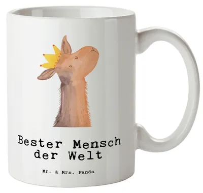 Produktbild von Mr. & Mrs. Panda tasse mit henkel Lama Bester Mensch der Welt - Weiß - Geschenk, Haferl, Geschenkidee, Vorbild, Große Teetasse, Liebe, steingut, Pott, weisse, Partner