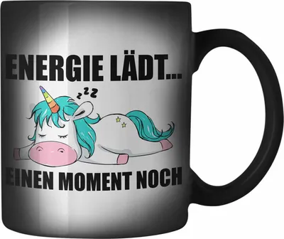 Produktbild von Trendation - Einhorn Farbwechsel Zauber-Tasse mit Spruch Geschenk Arbeitskollege Kollege Karabiner Farbwechsel Zauber-Tasse Edelstahl Frauen (Schwarz)